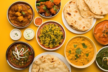A Variety of Diverse Dishes on a Yellow Plate