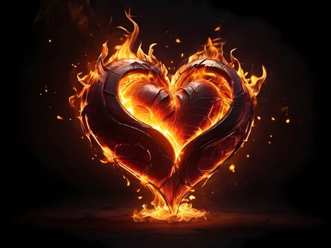 A heart made of fire, with flames dancing and flickering in a mesmerizing display, casting a warm glow on everything around it.
