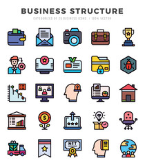 Vector icons set of Business Structure. Lineal Color style Icons.
