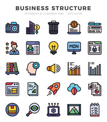 Business Structure Lineal Color icons collection. 25 icon set in a Lineal Color design.