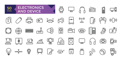 Fototapeta na wymiar Electronics and Device and technology line icon set. Electronic devices and gadgets, computer, equipment and electronics.