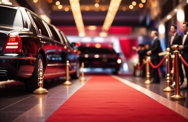 Red carpet entrance and limousine - obrazy, fototapety, plakaty