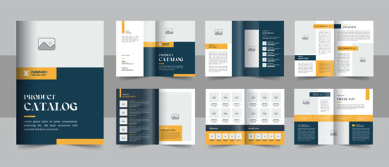 Company business product catalog brochure design layout vector, 12 page catalogue portfolio with product list - obrazy, fototapety, plakaty