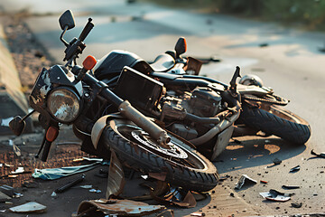 Broken motorbike, accident. - obrazy, fototapety, plakaty