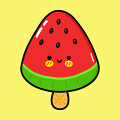 Cute funny Ice cream. Vector hand drawn cartoon kawaii character illustration icon. Isolated on yellow background. Ice cream character concept