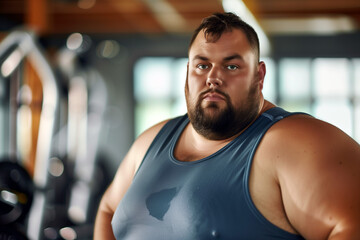 Obraz premium Plus-Size man starting with training in gym to lose weight