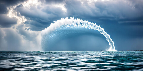 The mesmerizing spiral pattern of a waterspout forming over a body of water - obrazy, fototapety, plakaty