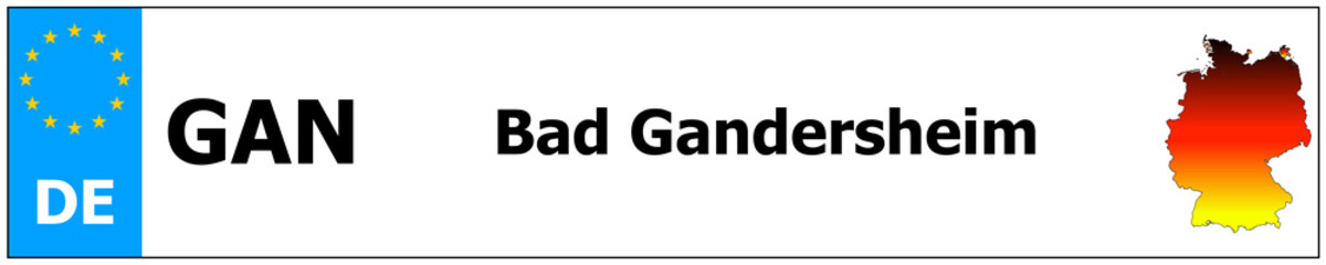 Bad Gandersheim car licence plate sticker name and map of Germany. Vehicle registration plates frames German number