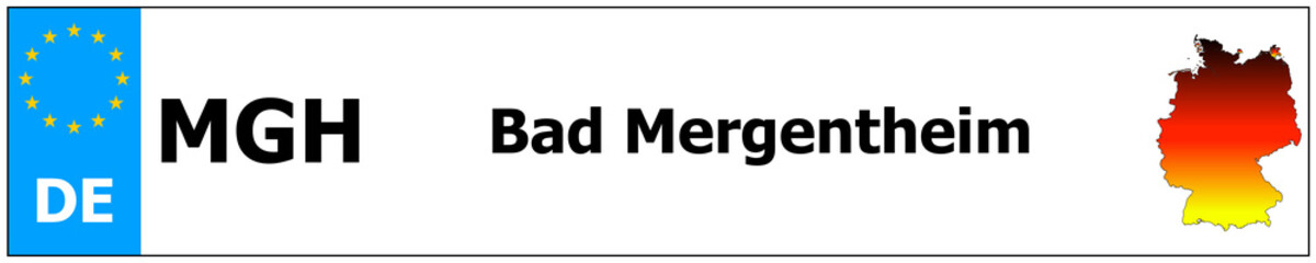 Bad Mergentheim car licence plate sticker name and map of Germany. Vehicle registration plates frames German number