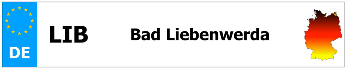 Bad Liebenwerda car licence plate sticker name and map of Germany. Vehicle registration plates frames German number