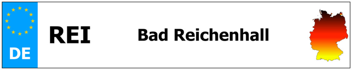 Bad Reichenhall car licence plate sticker name and map of Germany. Vehicle registration plates frames German number