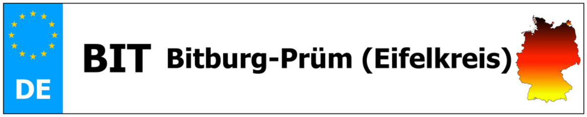 Bitburg-Prüm (Eifelkreis) car licence plate sticker name and map of Germany. Vehicle registration plates frames German number