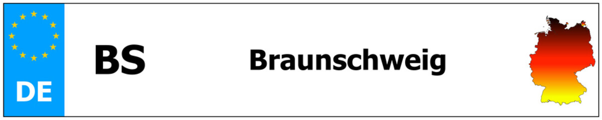 Braunschweig car licence plate sticker name and map of Germany. Vehicle registration plates frames German number