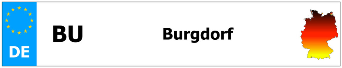 Burgdorf car licence plate sticker name and map of Germany. Vehicle registration plates frames German number