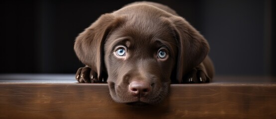 Portrait of a brown labrador puppy On a dark background