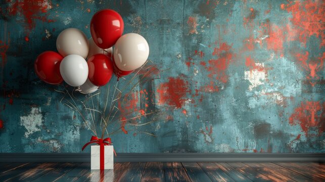 blank greeting card , with balloon birthday interior wall background. 