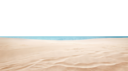 Serene beach view showcasing golden sandy shoreline and calm blue ocean, cut out