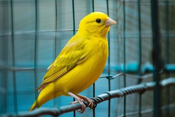 Obraz premium Yellow canary bird in aviary