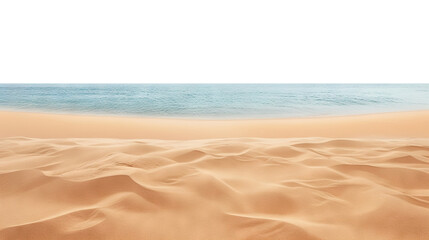 Fototapeta na wymiar Serene beach view showcasing golden sandy shoreline and calm blue ocean, cut out