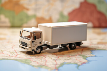Distribution and delivery concept, truck model on map сreated with Generative Ai