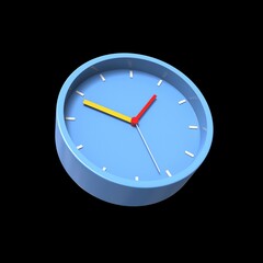 blue Alarm clock concept 3d render for isolated illustration black 