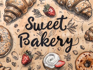 Sweet bakery croissants background - obrazy, fototapety, plakaty