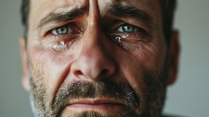 Portrait of frustrated man crying with tears, expressing deep emotion and vulnerability, capturing the raw and poignant beauty of human emotions