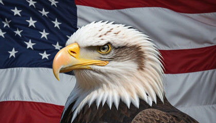 Bald eagle on the American flag background