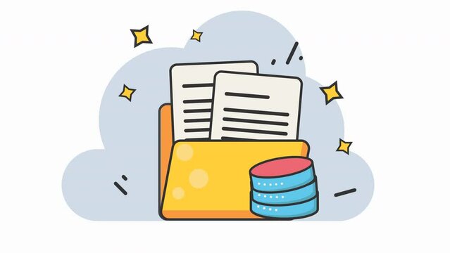 Animation of document folder with a file and a disk