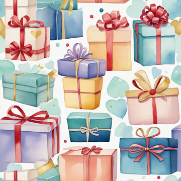 A Stack Of Beautifully Wrapped Wedding Gifts In Watercolor Style Isolated On A Transparent Background