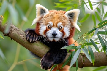 red panda in a lush bamboo forest
