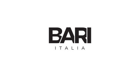 Bari in the Italia emblem. The design features a geometric style, vector illustration with bold typography in a modern font. The graphic slogan lettering.