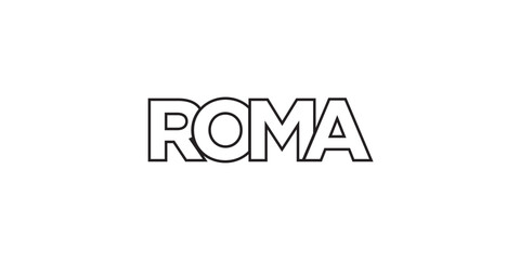 Roma in the Italia emblem. The design features a geometric style, vector illustration with bold typography in a modern font. The graphic slogan lettering.