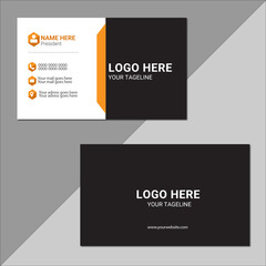A modern creative business card templat.clean business card simple layout corporate business name card.flat template black,orrange colours luxury background  print templat.