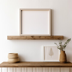 Fototapeta na wymiar simple empty wall art frame shelf