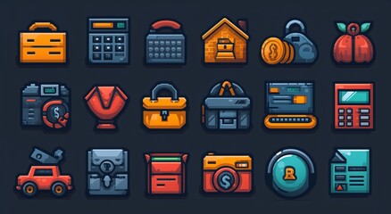 Bank icon set Containing wallet online banking - obrazy, fototapety, plakaty