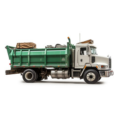 Obraz premium side view perspective Photo image Garbage Truck on a white background сreated with Generative Ai