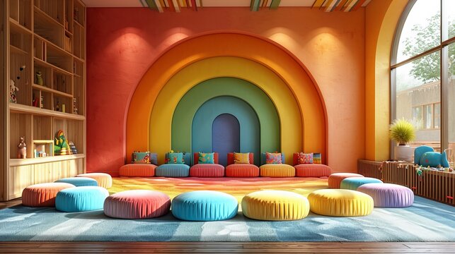 Rainbow playground room, Backdrop for photo studio, room background for children photography