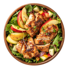 Top view of Chicken and Apple Salad with Honey Mustard Dressing isolated on a white transparent background