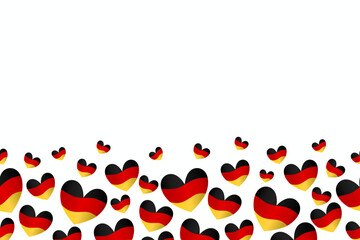 German flag heart shape background border frame on white background. Germany heart flag colour confetti shiny wave vector illustration.