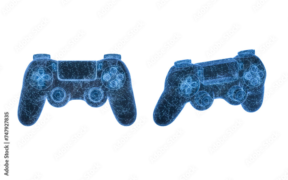 Aufkleber gamepad with blue lines structure, 3d rendering.