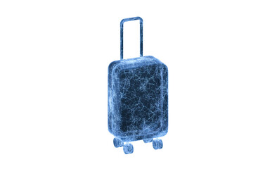 Luggage with blue glowing lines structure, 3d rendering.