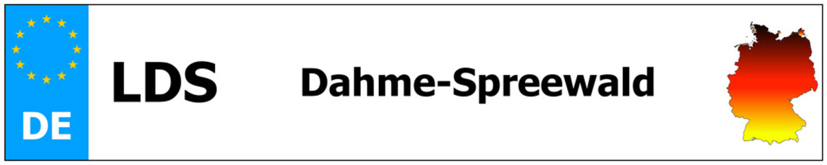 Dahme-Spreewald car licence plate sticker name and map of Germany. Vehicle registration plates frames German number