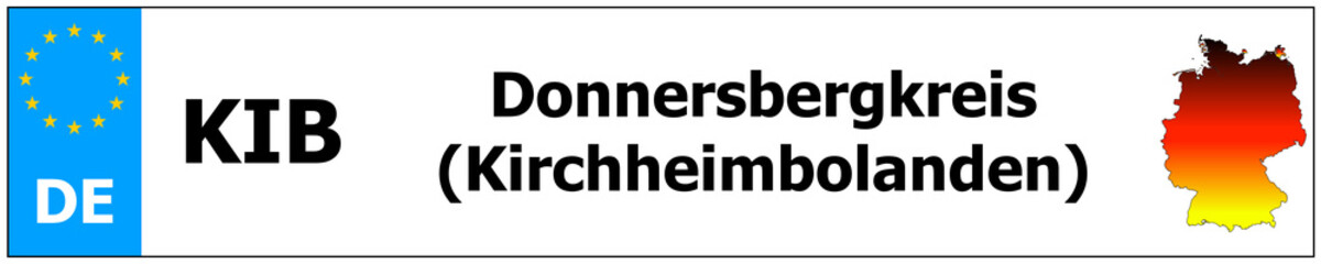 Donnersbergkreis (Kirchheimbolanden) car licence plate sticker name and map of Germany. Vehicle registration plates frames German number