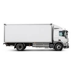 a white logistics truck, side view, white background сreated with Generative Ai