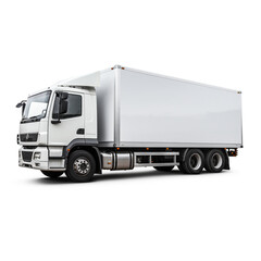 a white logistics truck, side view, white background сreated with Generative Ai