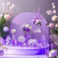 Purple crystal and flower showcase 