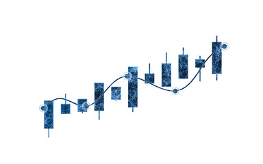 Bar graph with growth trend, 3d rendering.