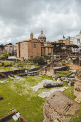 famous roman forum ruins cloudy - obrazy, fototapety, plakaty