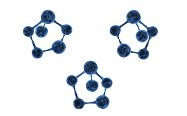 Molecule with blue transparent structure, 3d rendering.